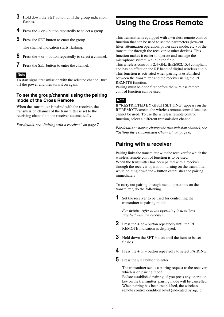 Using the cross remote, Pairing with a receiver | Sony ICD-UX570 Digital Voice Recorder (Black) User Manual | Page 7 / 20