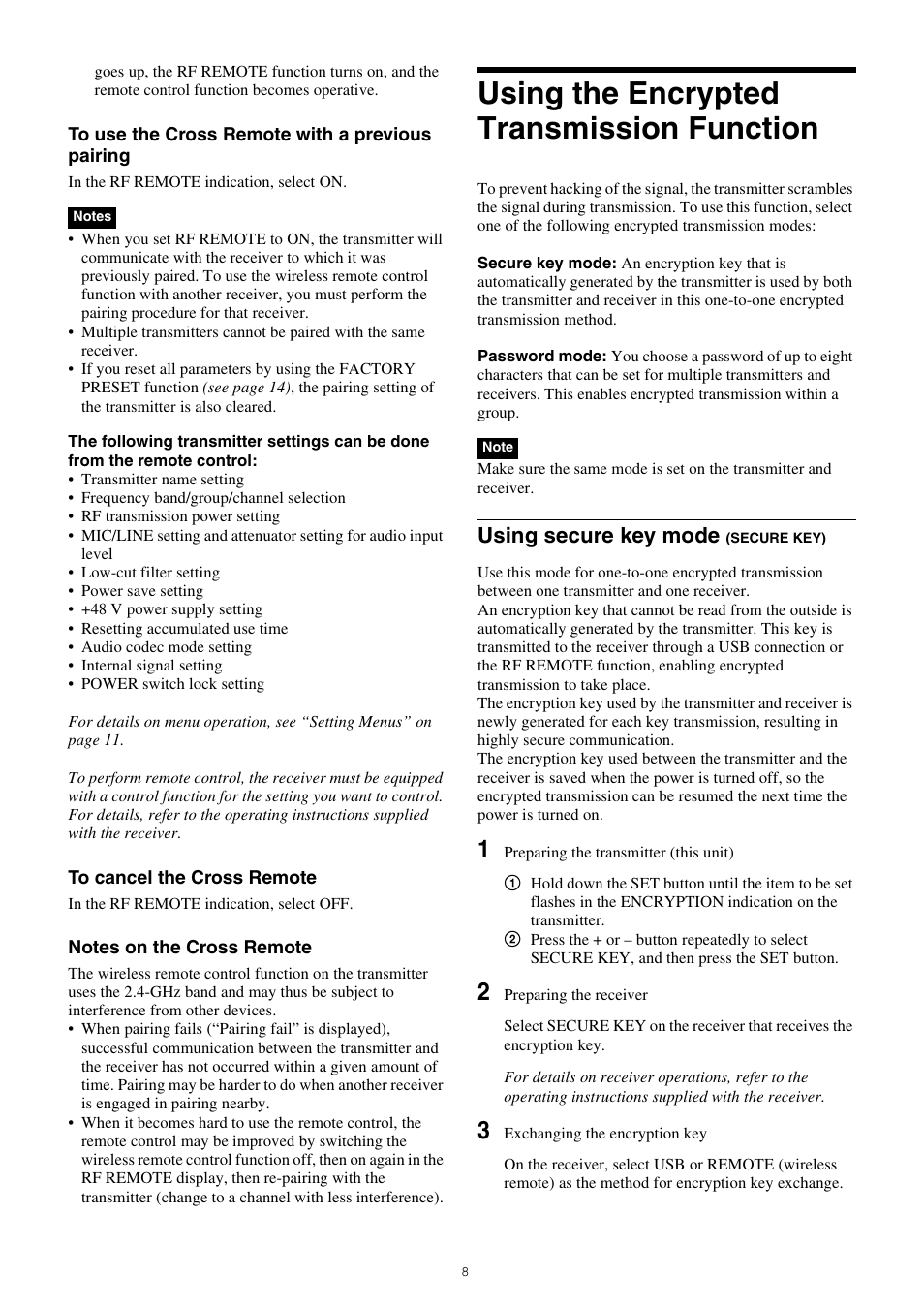 Using the encrypted transmission function, Using secure key mode (secure key), Using secure key mode | Sony ICD-UX570 Digital Voice Recorder (Black) User Manual | Page 8 / 20