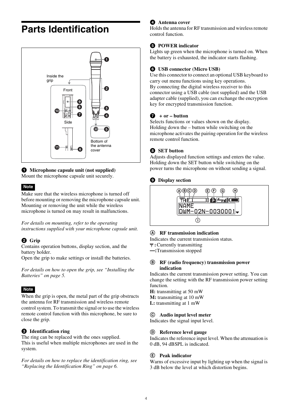 Parts identification | Sony ICD-PX470 Digital Voice Recorder with USB User Manual | Page 4 / 21