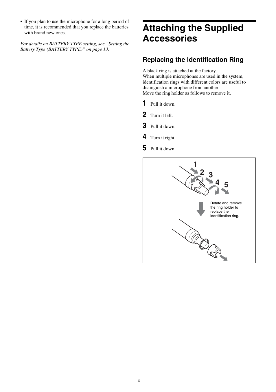 Attaching the supplied accessories, Replacing the identification ring | Sony ICD-PX470 Digital Voice Recorder with USB User Manual | Page 6 / 21