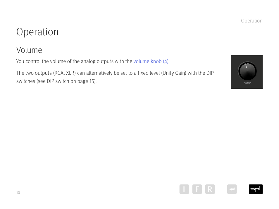 Volume, Operation, Ir f | SPL Diamond Desktop DAC and Preamplifier (Black) User Manual | Page 10 / 19