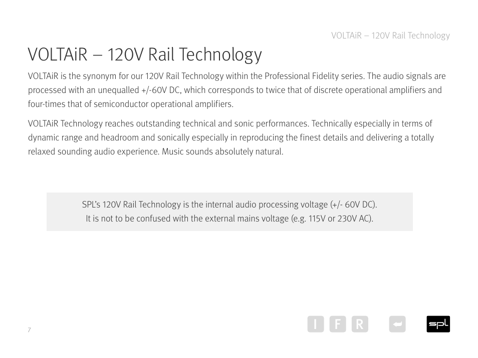 Voltair – 120v rail technology, Ir f | SPL Diamond Desktop DAC and Preamplifier (Black) User Manual | Page 7 / 19