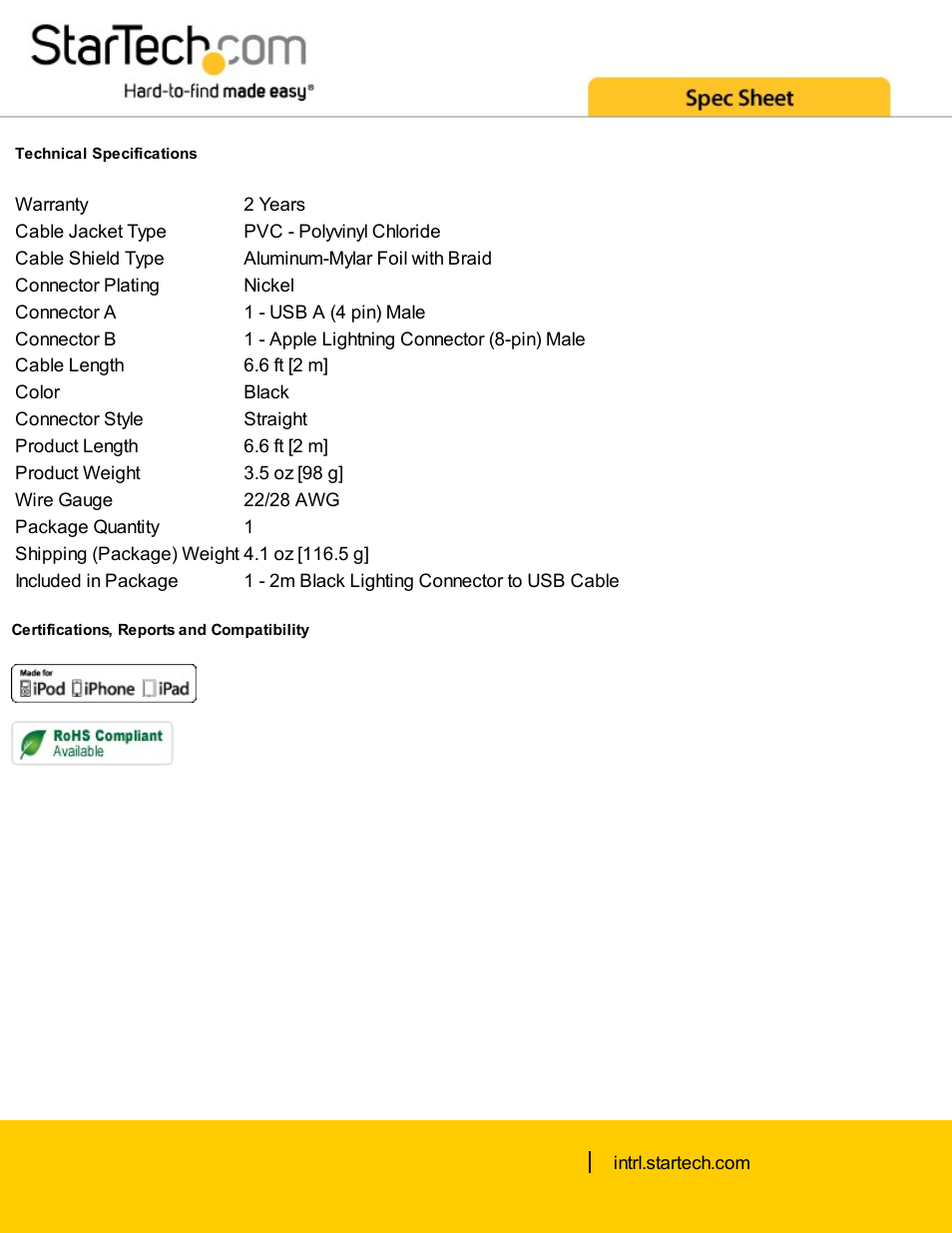 StarTech.com Apple Lightning Connector to USB Cable (Black, 6.6') User Manual | Page 2 / 2