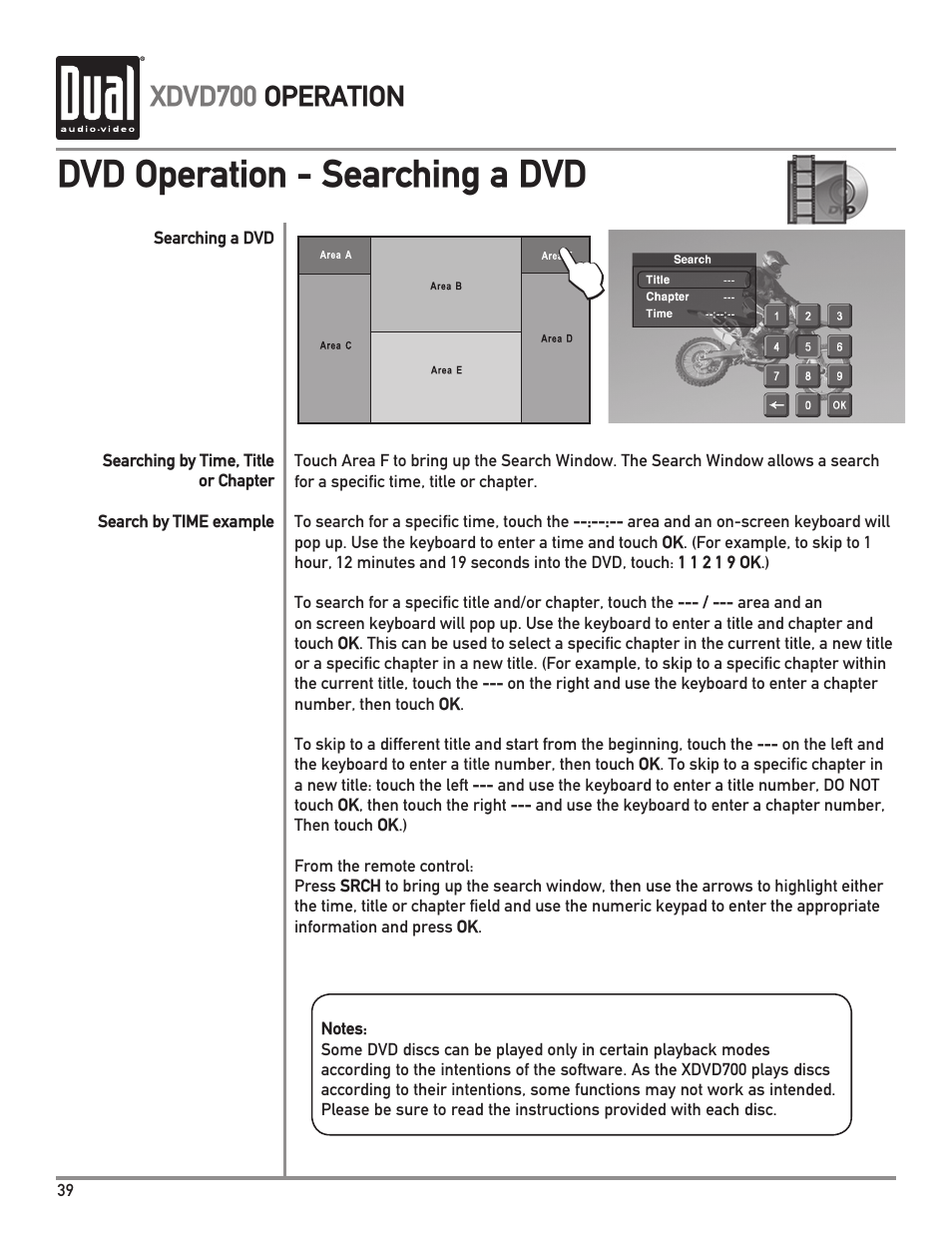 Dvd operation - searching a dvd, Xdvd700 operation | Dual XDVD700 User Manual | Page 40 / 56
