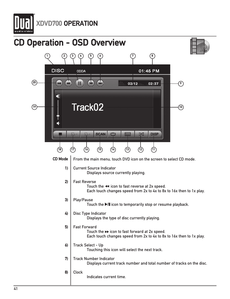 Cd operation - osd overview, Xdvd700 operation | Dual XDVD700 User Manual | Page 42 / 56