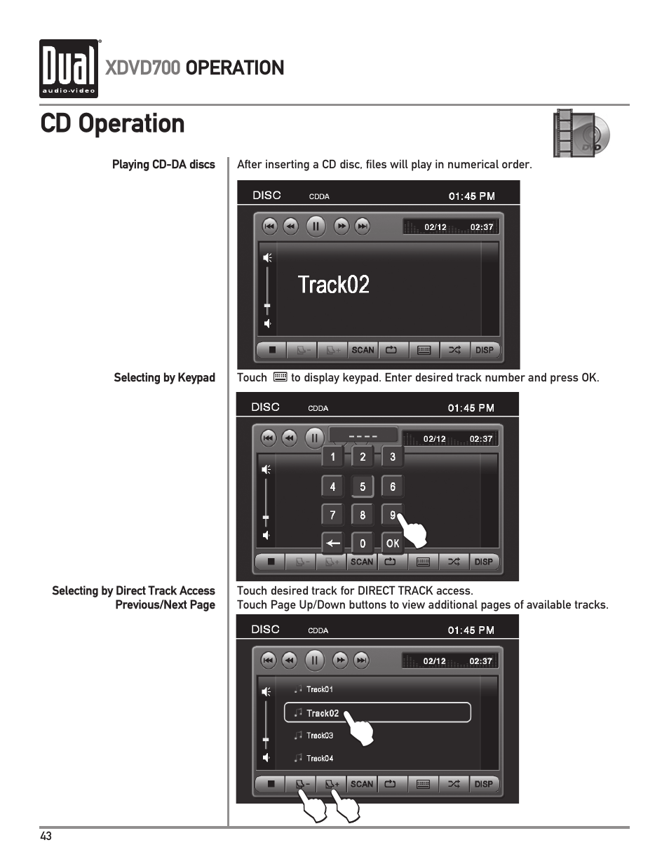 Cd operation | Dual XDVD700 User Manual | Page 44 / 56