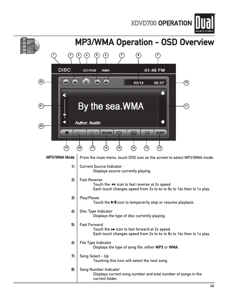 Mp3/wma operation - osd overview, Xdvd700 operation | Dual XDVD700 User Manual | Page 47 / 56