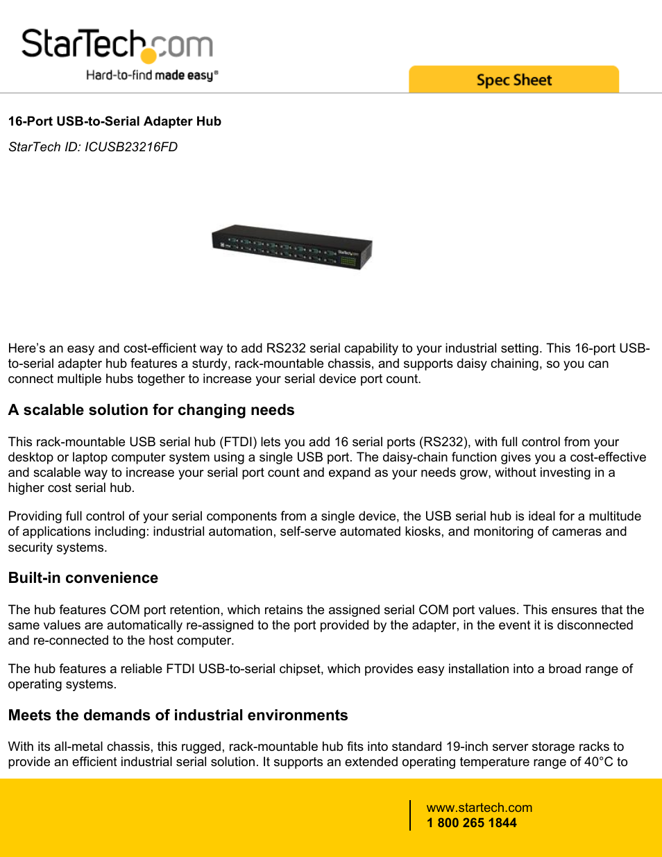 StarTech.com USB to 16-Port RS-232 Serial Adapter Hub User Manual | 4 pages