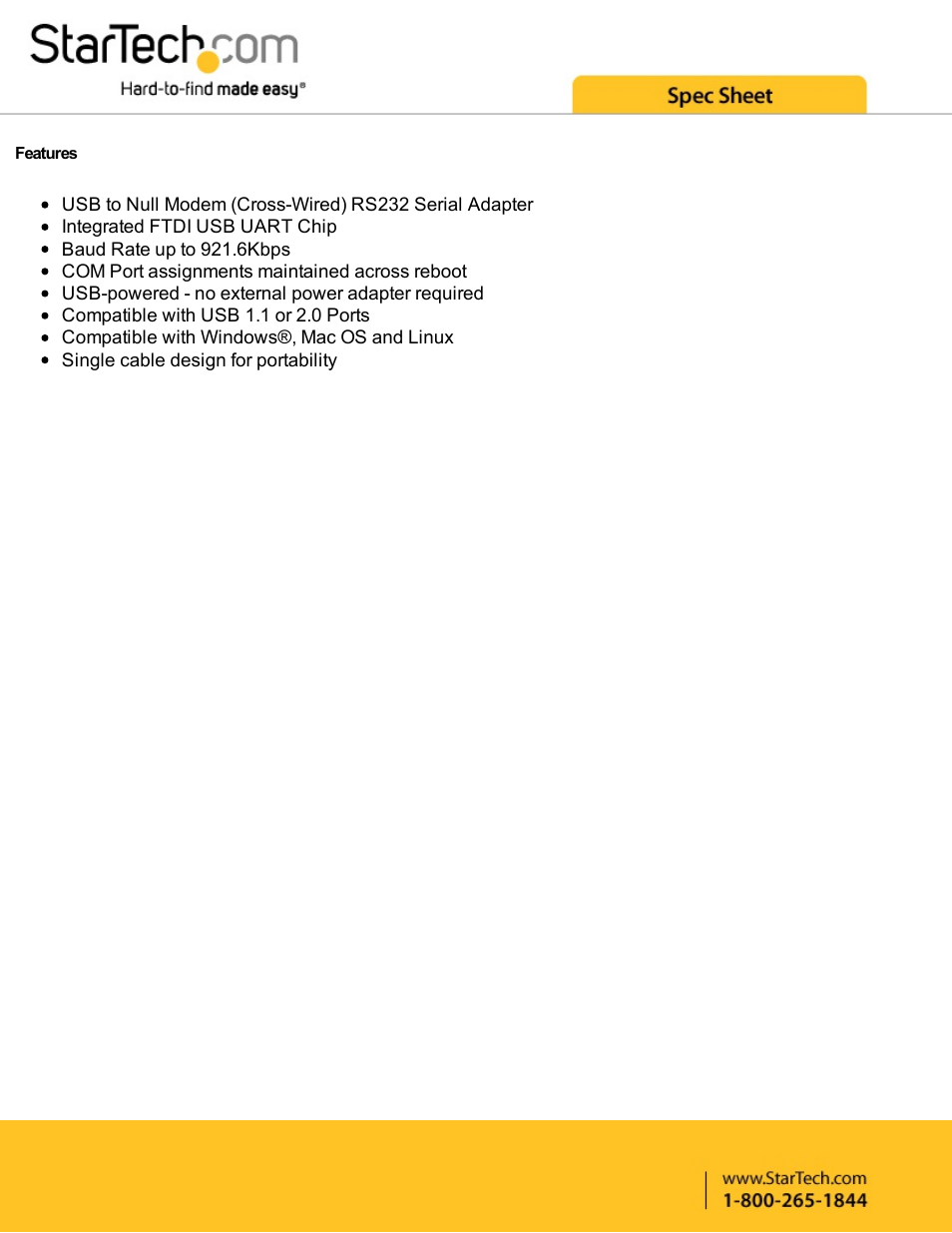 StarTech.com 1-Port USB to Null Modem RS232 DB9 Serial DCE Adapter Cable with FTDI User Manual | Page 2 / 4