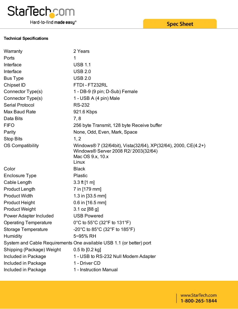 StarTech.com 1-Port USB to Null Modem RS232 DB9 Serial DCE Adapter Cable with FTDI User Manual | Page 3 / 4