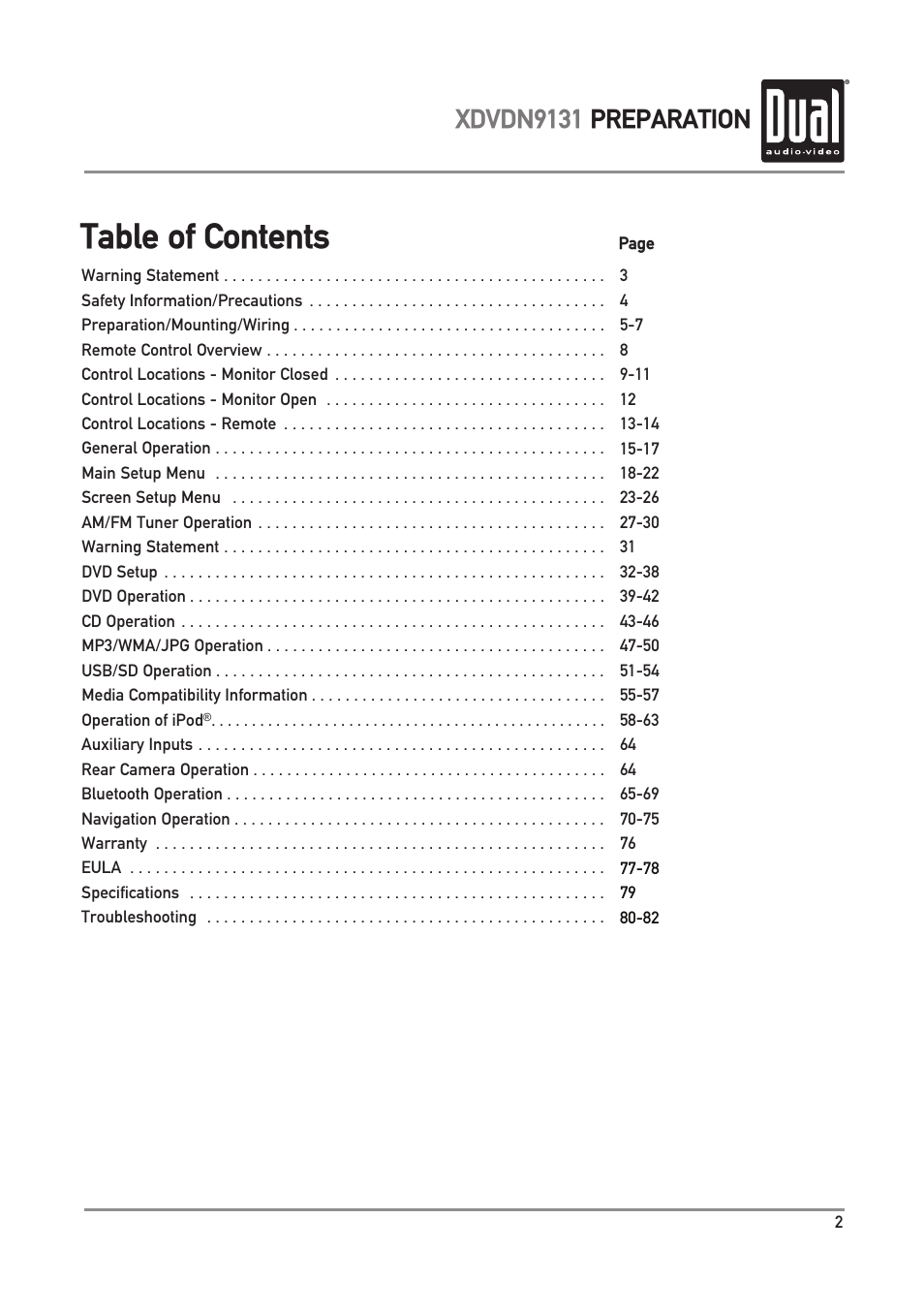 Dual XDVDN9131 User Manual | Page 3 / 84