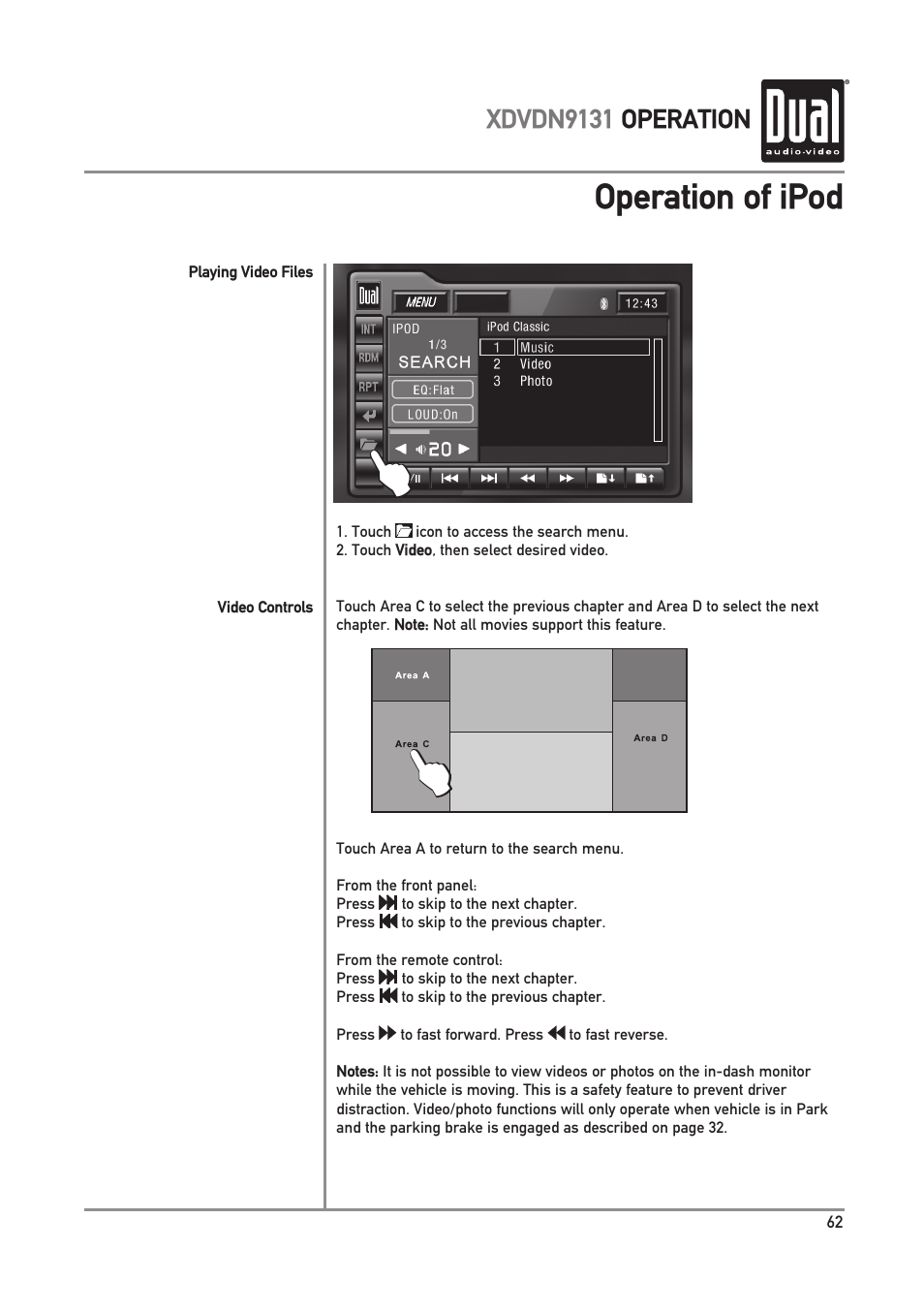 Operation of ipod | Dual XDVDN9131 User Manual | Page 63 / 84