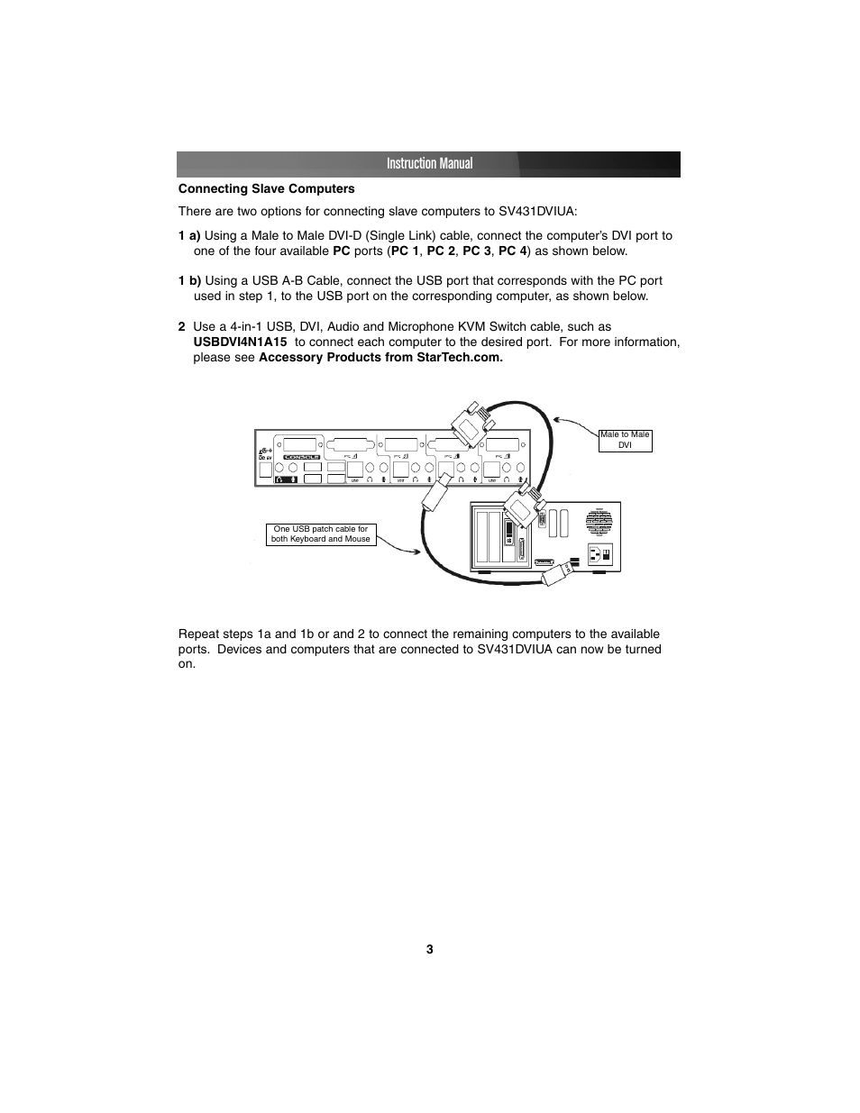 Instruction manual | StarTech.com 4-Port DVI USB KVM Switch with Audio and USB 2.0 Hub (Black) User Manual | Page 6 / 13
