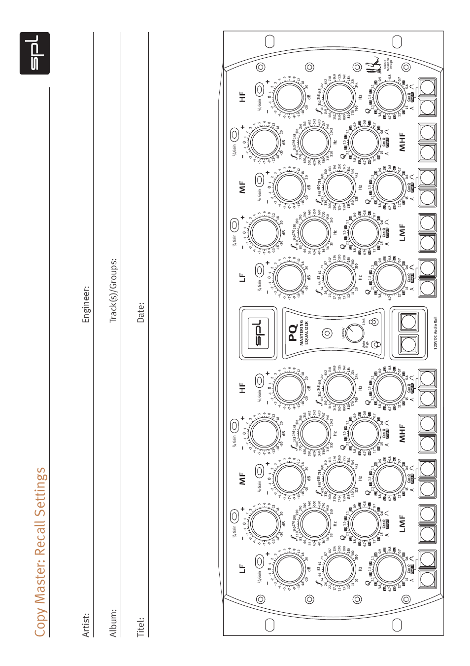 Co py m as te r: r ec al l se tt in gs, Mhf lmf hf mf lf | SPL PQ Mastering Equalizer (Red) User Manual | Page 17 / 17