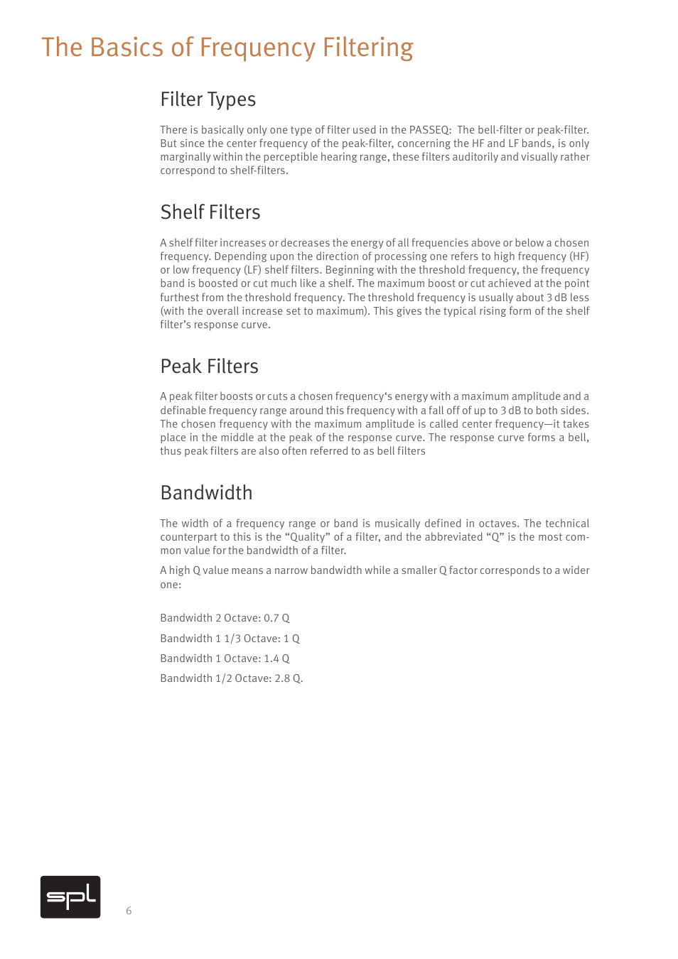 The basics of frequency filtering, Filter types, Shelf filters | Peak filters, Bandwidth | SPL PASSEQ Passive Mastering Equalizer for Pro Audio Applications (All Black) User Manual | Page 10 / 26