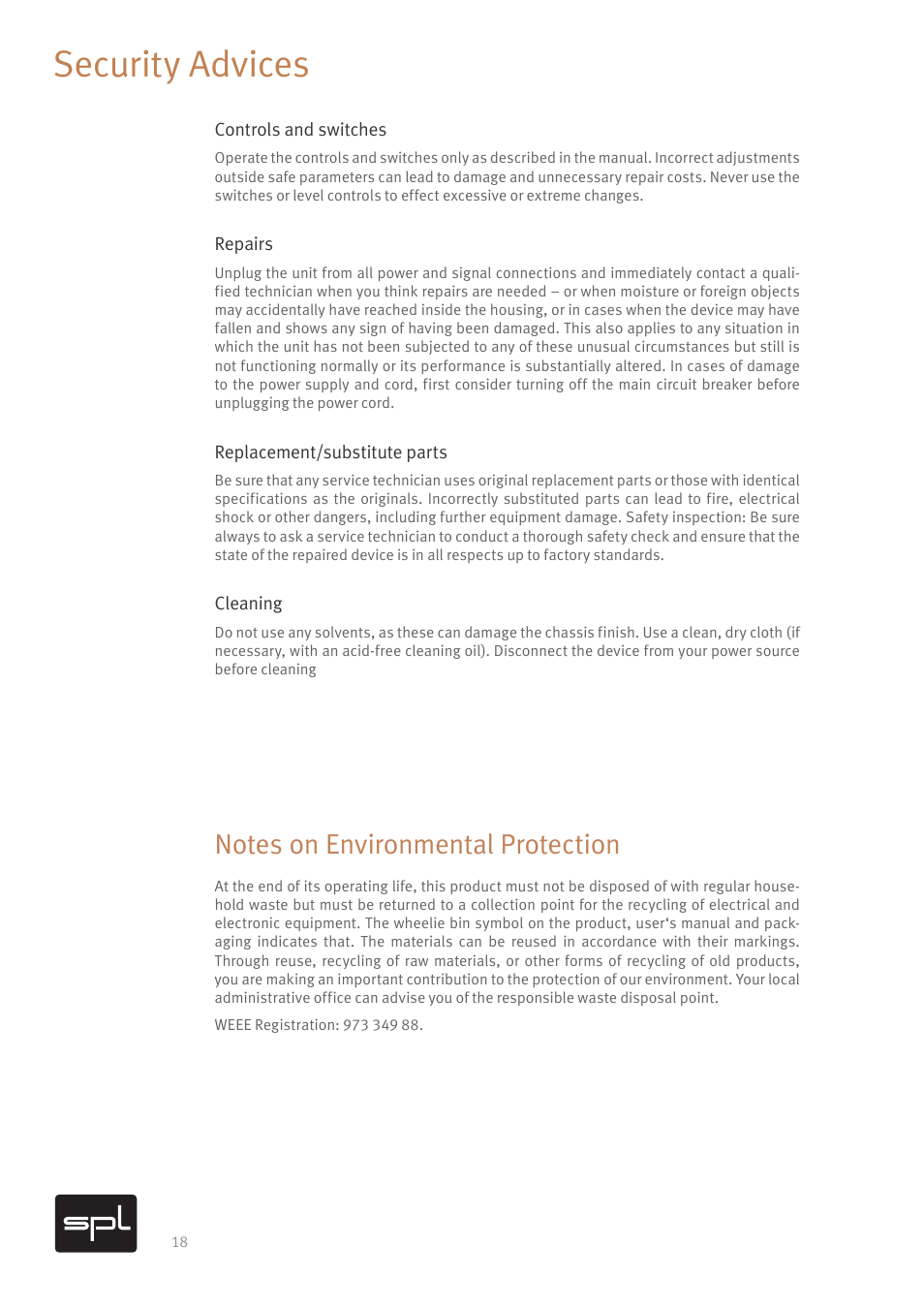 Security advices | SPL PASSEQ Passive Mastering Equalizer for Pro Audio Applications (All Black) User Manual | Page 22 / 26