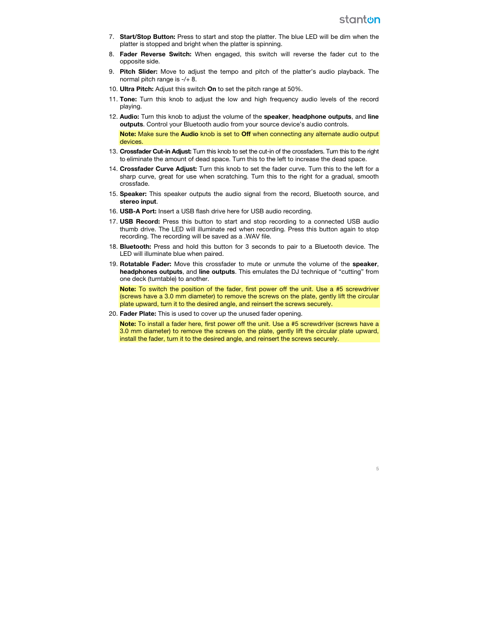 Stanton STX Portable Scratch Turntable (Limited Edition) User Manual | Page 5 / 8