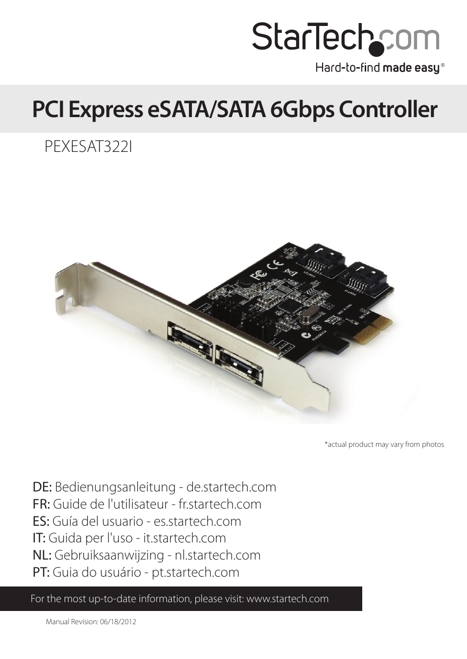 StarTech.com 4-Port (2 Internal/2 External) PCIe SATA 6 Gb/s Controller Card User Manual | 11 pages