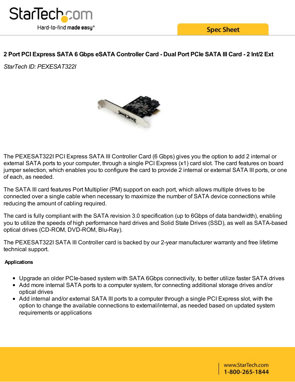 StarTech.com 4-Port (2 Internal/2 External) PCIe SATA 6 Gb/s Controller Card User Manual | 4 pages