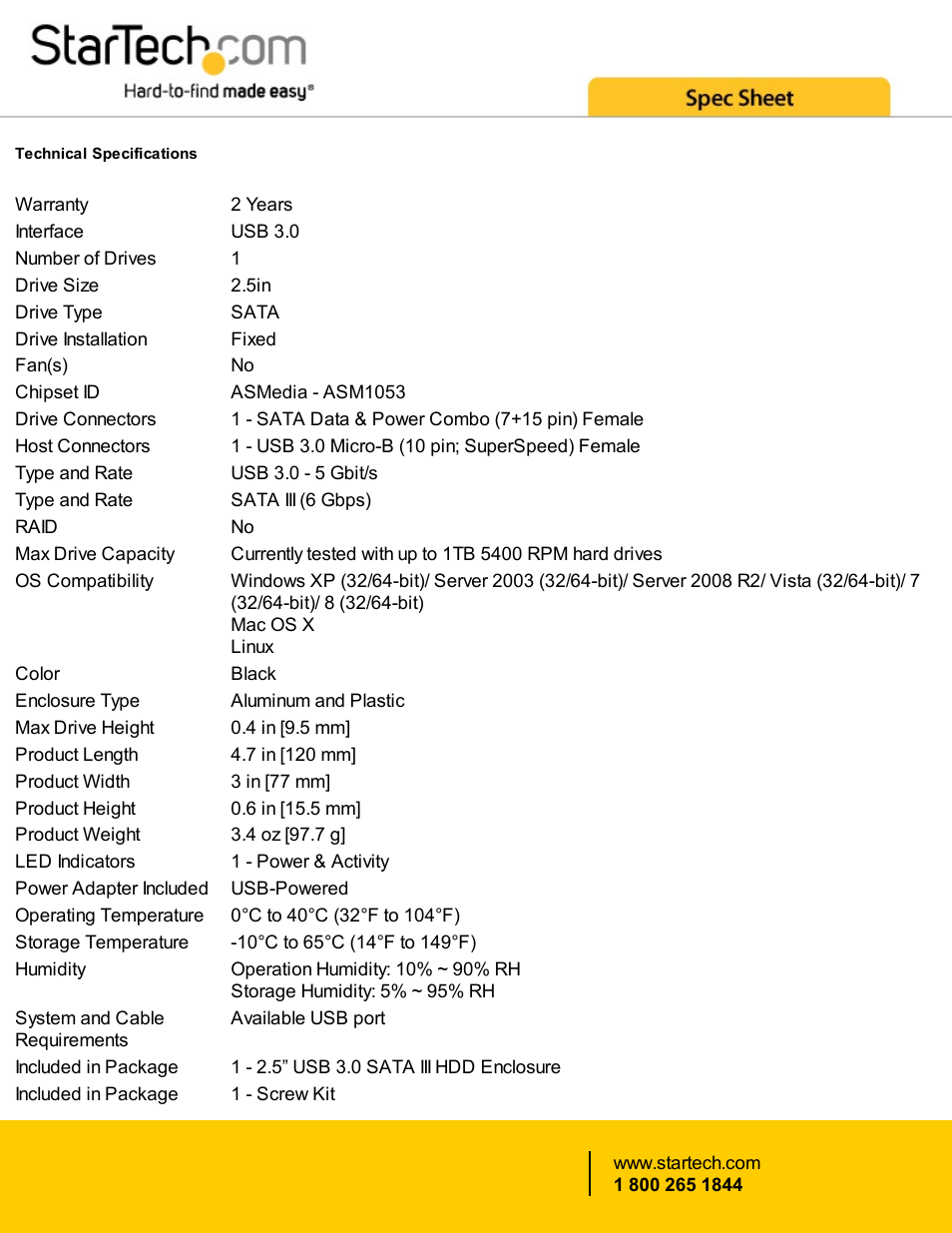 StarTech.com 2.5" Aluminum USB 3.0 SATA III SSD Hard Drive Enclosure User Manual | Page 3 / 4