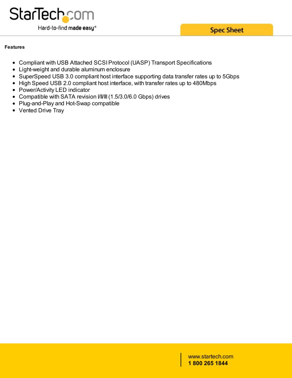 StarTech.com 3.5" USB 3.0 SATA III External Hard Drive Enclosure with UASP (Black) User Manual | Page 2 / 4