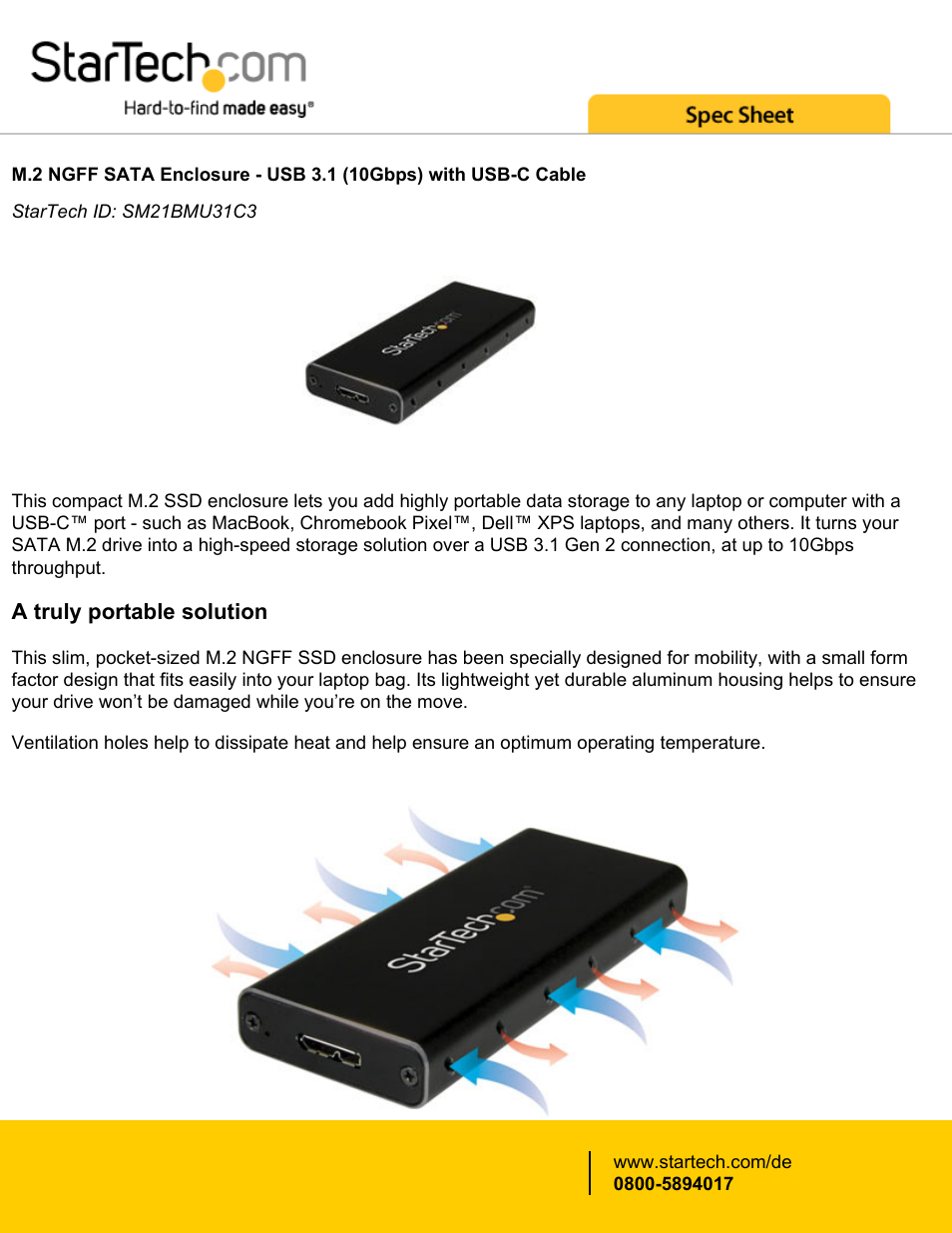 StarTech.com M.2 SATA SSD Enclosure User Manual | 4 pages