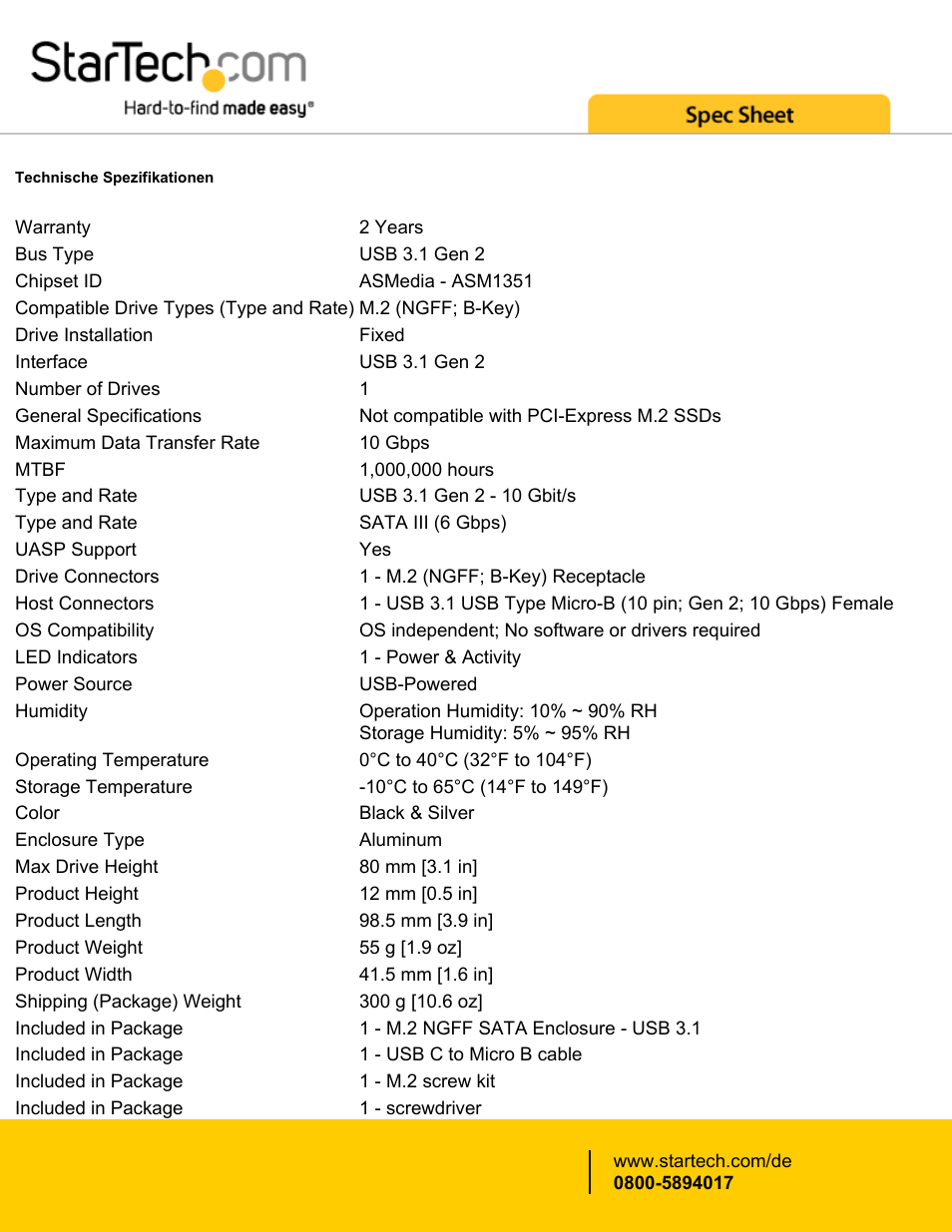 StarTech.com M.2 SATA SSD Enclosure User Manual | Page 3 / 4