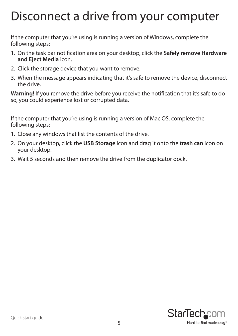 Disconnect a drive from your computer | StarTech.com M.2 SATA SSD Enclosure User Manual | Page 8 / 10