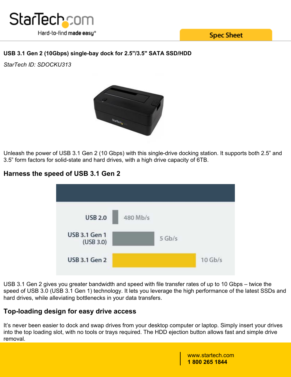 StarTech.com USB 3.1 Single-Bay Docking Station User Manual | 4 pages