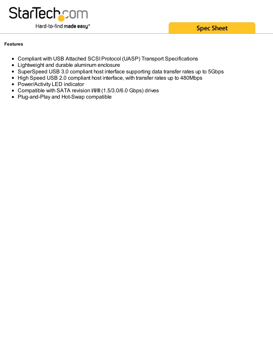 StarTech.com 3.5" USB 3.0 SATA III External Hard Drive Enclosure with UASP (Silver) User Manual | Page 2 / 4