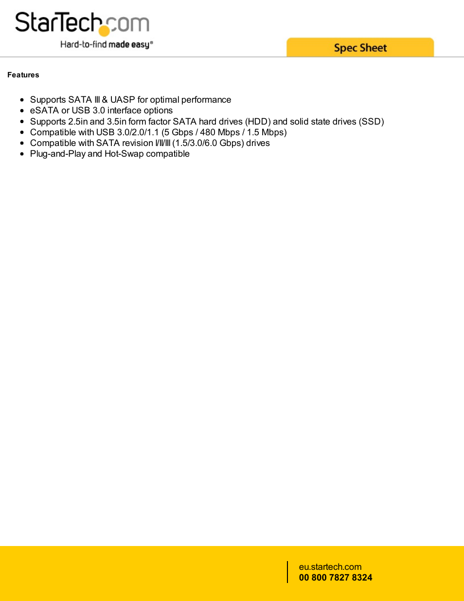 StarTech.com eSATA / USB 3.0 SATA III Hard Drive Docking Station User Manual | Page 3 / 5