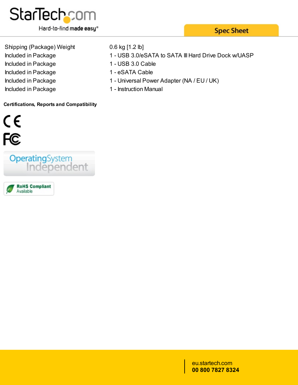 StarTech.com eSATA / USB 3.0 SATA III Hard Drive Docking Station User Manual | Page 5 / 5
