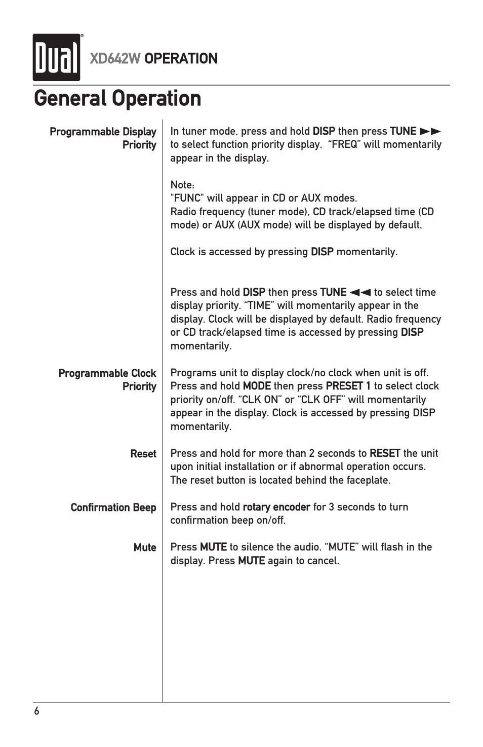 General operation, Xd642w operation | Dual IPLUG XD642W User Manual | Page 6 / 14
