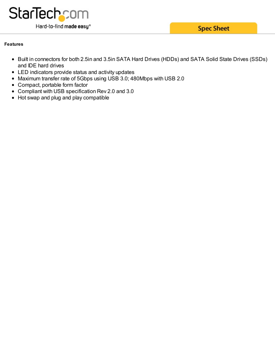 StarTech.com USB 3.0 to IDE/SATA Adapter Cable (Black) User Manual | Page 2 / 4