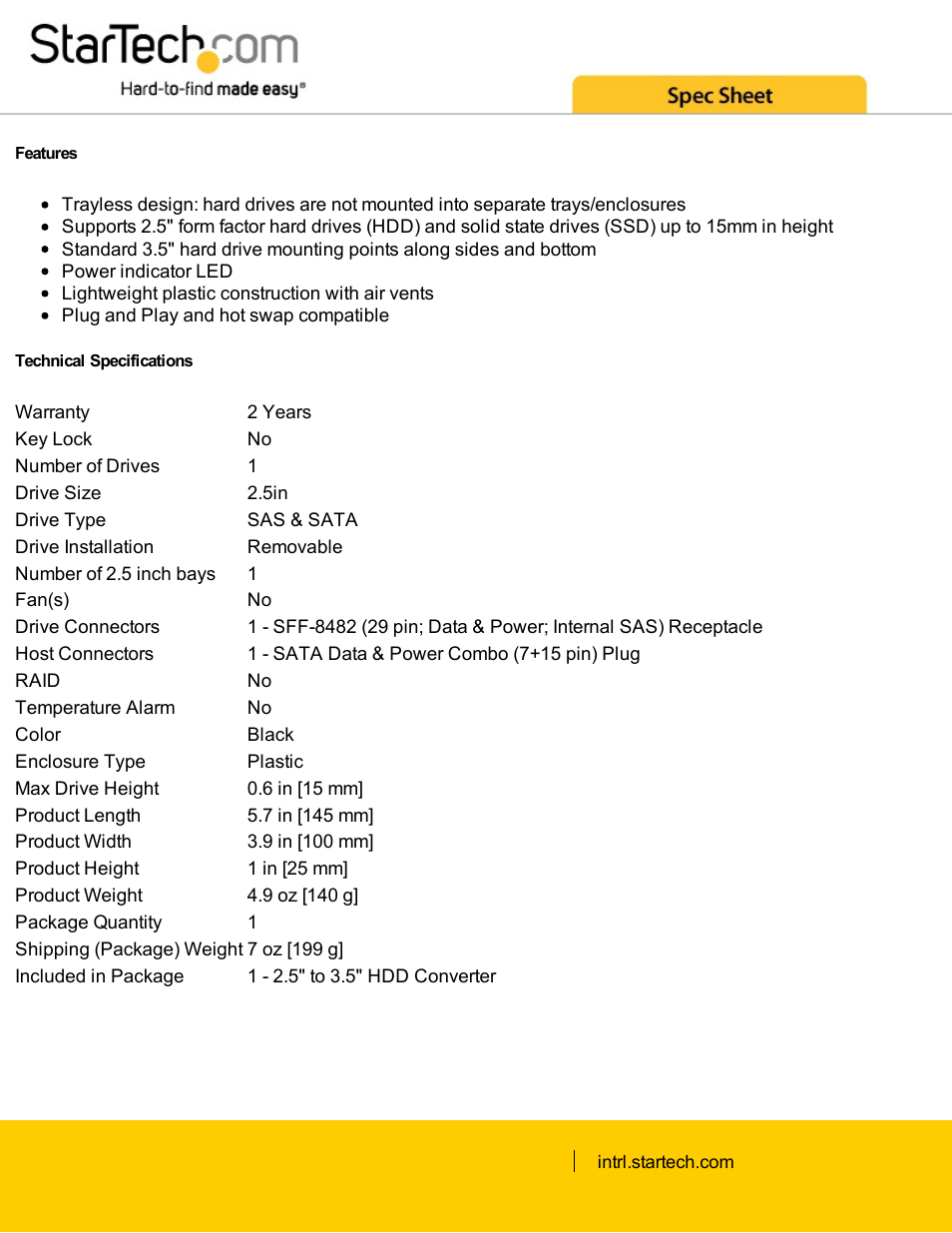 StarTech.com 2.5" SATA/SAS SSD/HDD to 3.5" SATA HDD Converter (Black) User Manual | Page 2 / 3