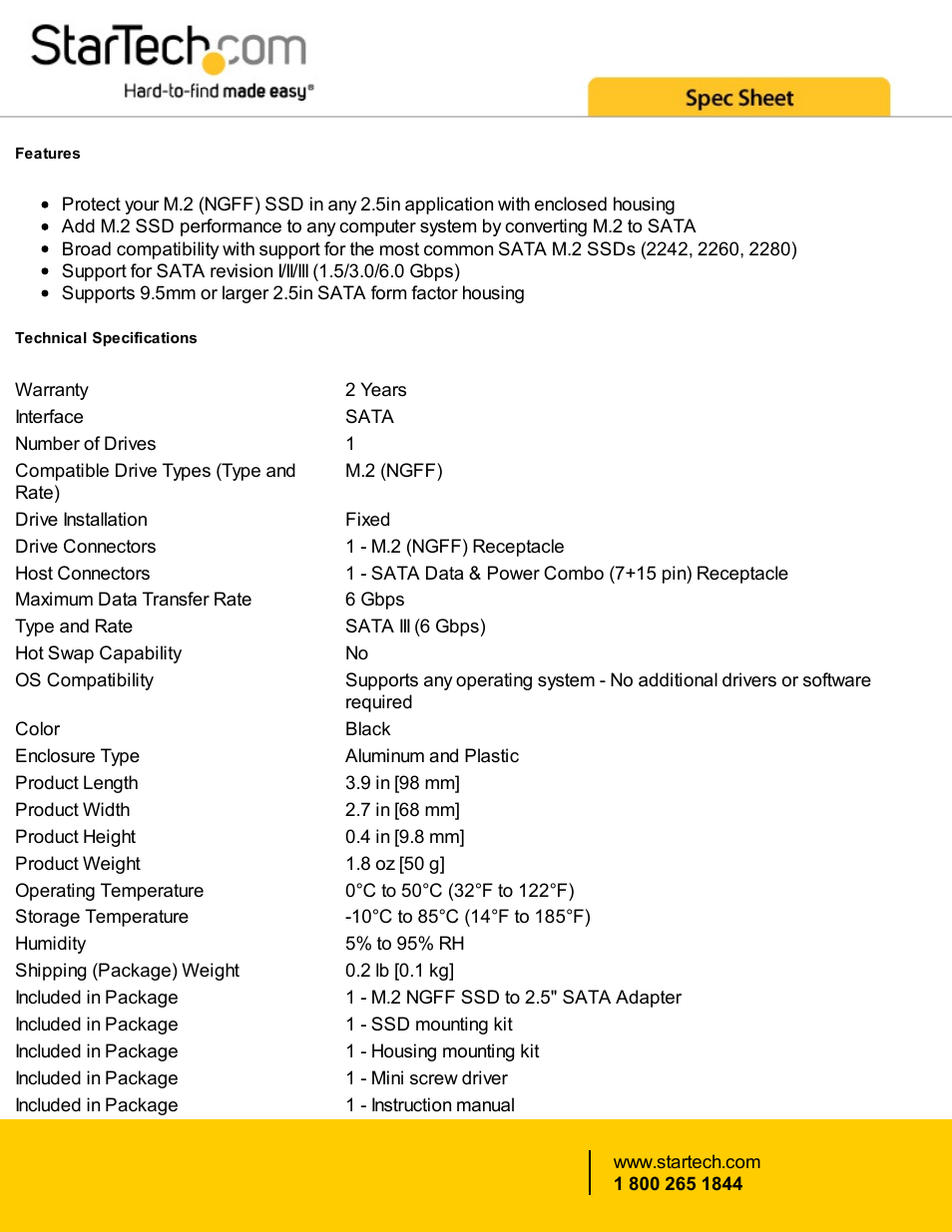 StarTech.com M.2 SSD to 2.5" SATA III Adapter User Manual | Page 2 / 3