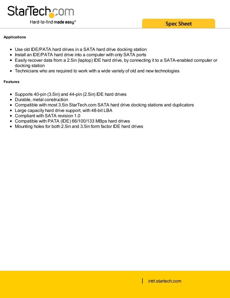StarTech.com SATA to 2.5" or 3.5" IDE Hard Drive Adapter for HDD Docks (Black) User Manual | Page 2 / 4