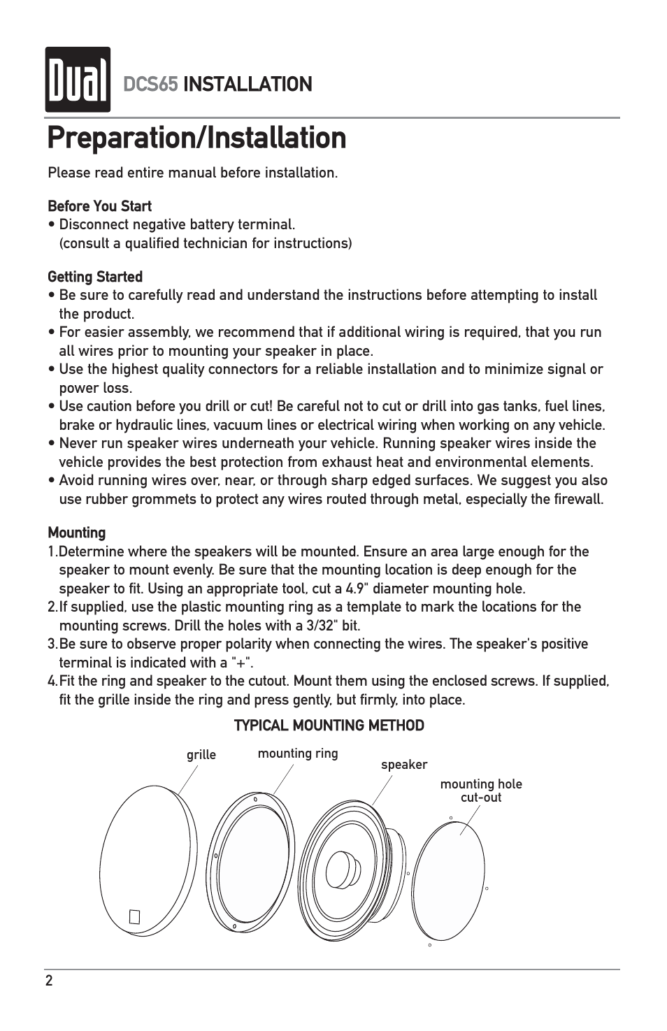 Preparation/installation, Dcs65 installation | Dual XD5210 User Manual | Page 14 / 16