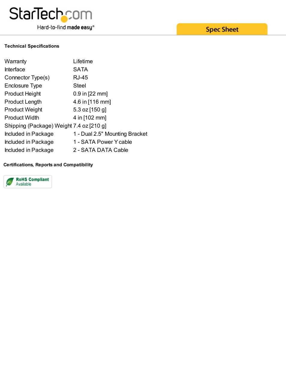StarTech.com Dual 2.5" to 3.5" HDD Bracket f/SATA Hard Drives for Mounting Bay User Manual | Page 2 / 2