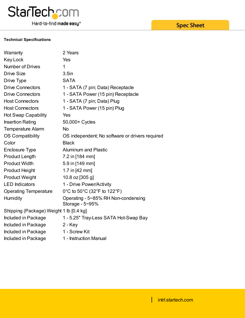 StarTech.com 5.25" Trayless Hot-Swap Mobile Rack for 3.5" HDD User Manual | Page 3 / 4