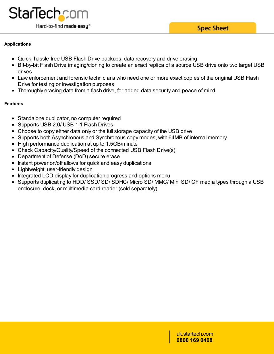 StarTech.com 1:2 Standalone USB 2.0 Flash Drive Duplicator and Eraser (Black) User Manual | Page 2 / 4