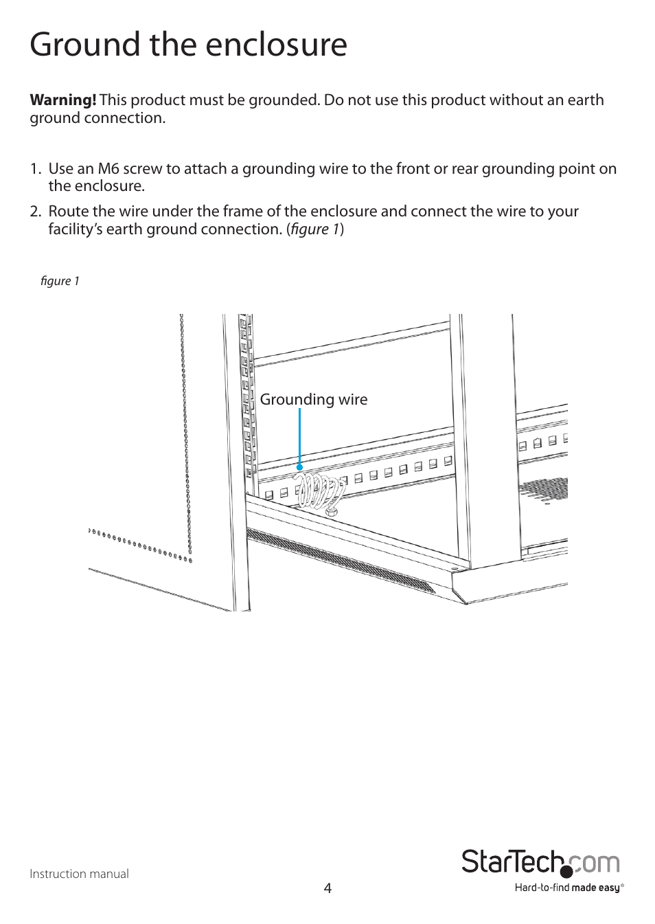 Ground the enclosure | StarTech.com Wall Mount Network Cabinet Enclosure (12 RU, 19") User Manual | Page 8 / 19
