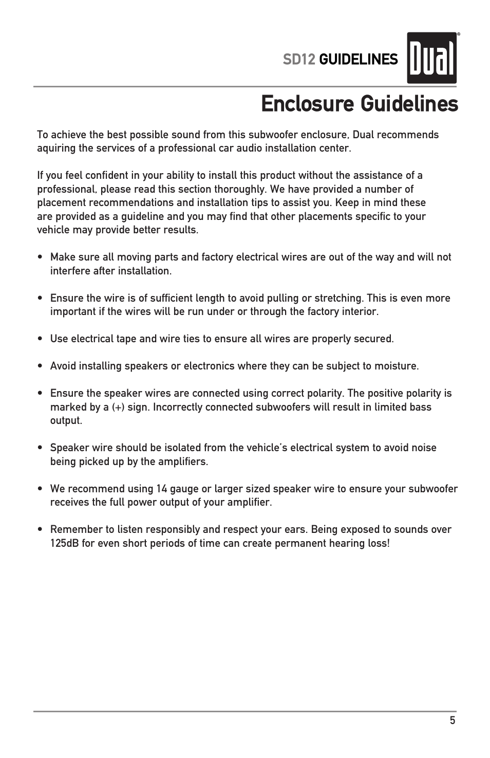 Enclosure guidelines, Sd12 guidelines | Dual SD12 User Manual | Page 5 / 12