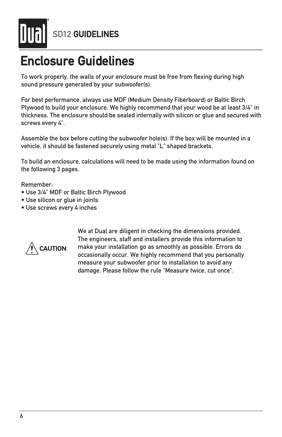 Enclosure guidelines, Sd12 guidelines | Dual SD12 User Manual | Page 6 / 12