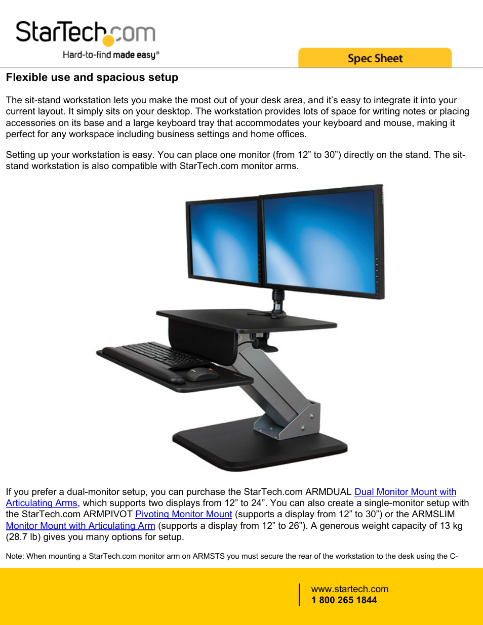 Flexible use and spacious setup | StarTech.com Sit-to-Stand Workstation User Manual | Page 3 / 6