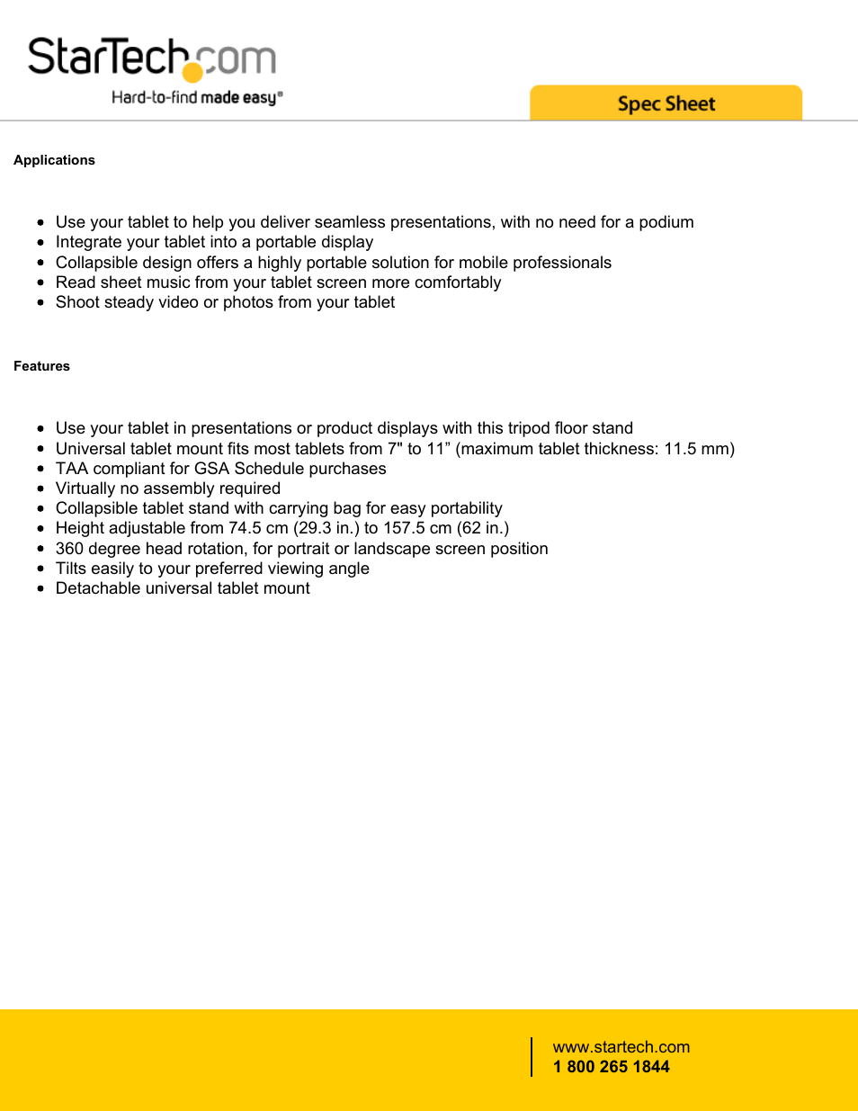 StarTech.com Tripod Tablet Floor Stand User Manual | Page 3 / 4