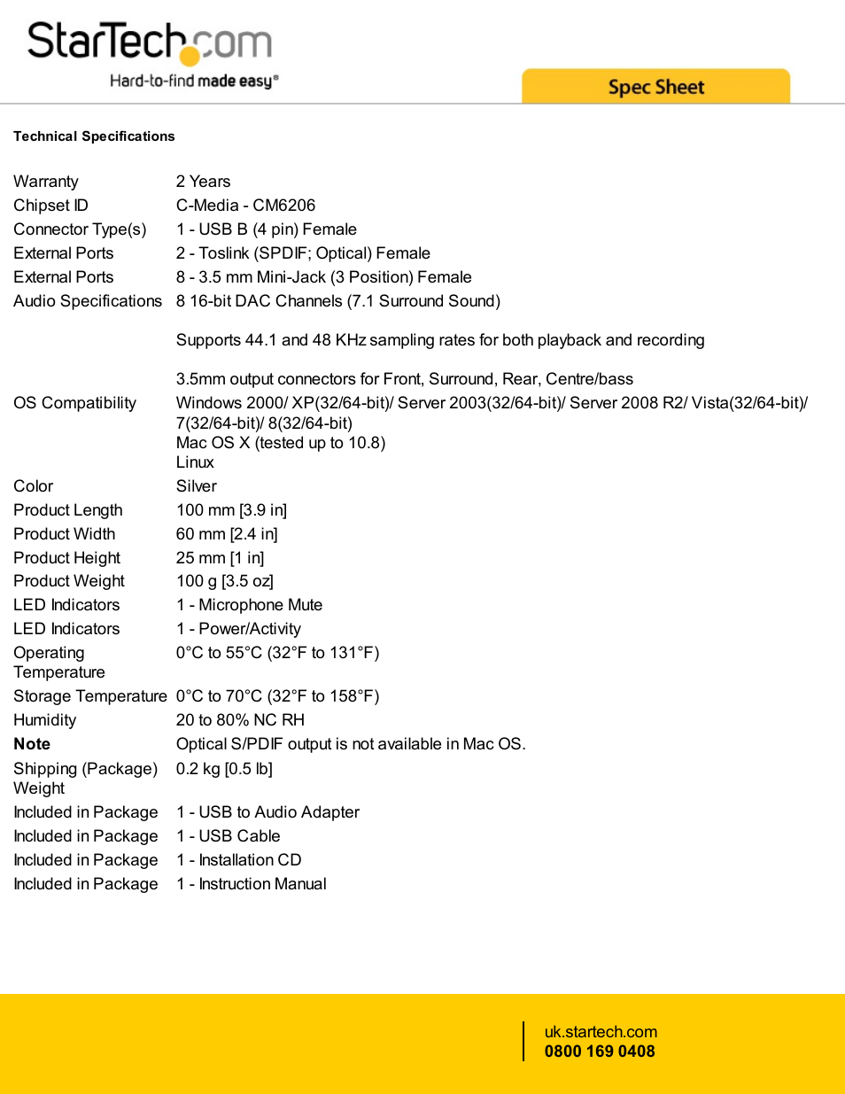 StarTech.com 7.1 USB Audio Adapter External Sound Card User Manual | Page 3 / 4