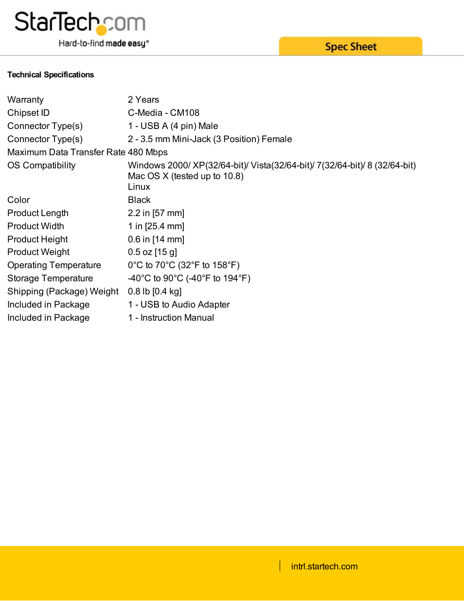 StarTech.com Virtual 7.1 USB Stereo Audio Adapter External Sound Card User Manual | Page 2 / 3