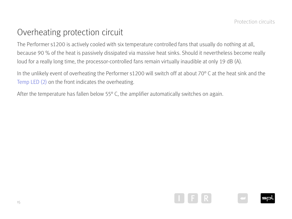 Overheating protection circuit, I f r | SPL Performer S1200 Stereo High Power Amplifier (Black) User Manual | Page 15 / 21