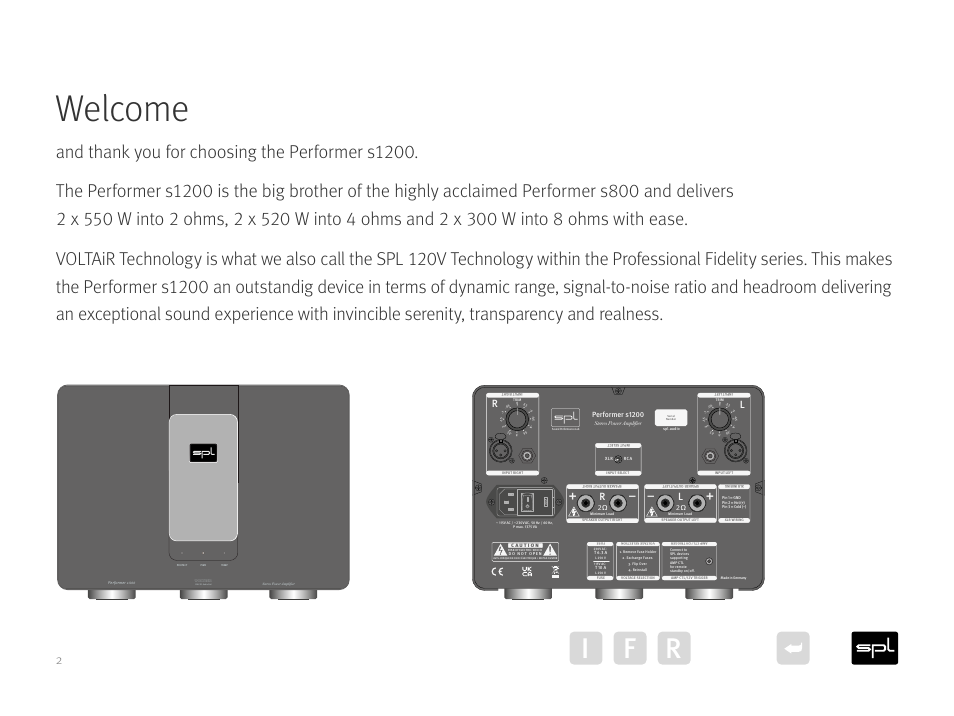 Welcome, I f r, 2ώ 2 ώ | SPL Performer S1200 Stereo High Power Amplifier (Black) User Manual | Page 2 / 21